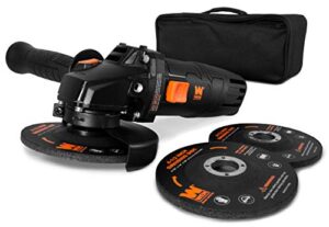 wen 94475 7.5-amp 4-1/2-inch angle grinder with reversible handle, three grinding discs, and carrying case, black,orange