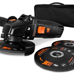 WEN 94475 7.5-Amp 4-1/2-Inch Angle Grinder with Reversible Handle, Three Grinding Discs, and Carrying Case, Black,orange
