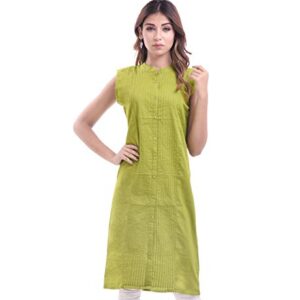 Chichi Indian Women's Cotton Plain Green Kurti Sleeveless Top