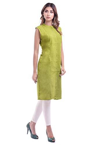 Chichi Indian Women's Cotton Plain Green Kurti Sleeveless Top