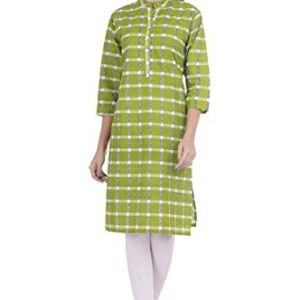 Chichi Women's Indian Checks Cotton Kurti Top, Green, XX-Large