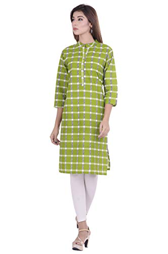 Chichi Women's Indian Checks Cotton Kurti Top, Green, XX-Large