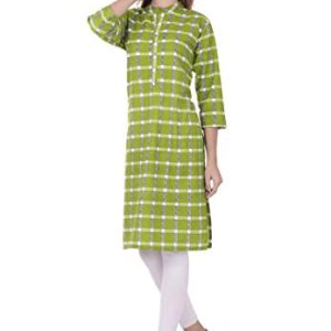 Chichi Women's Indian Checks Cotton Kurti Top, Green, XX-Large