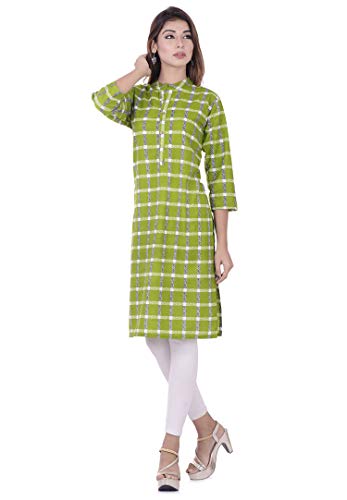 Chichi Women's Indian Checks Cotton Kurti Top, Green, XX-Large