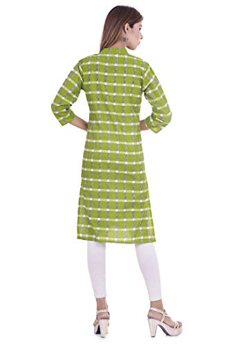 Chichi Women's Indian Checks Cotton Kurti Top, Green, XX-Large