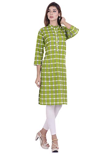 Chichi Women's Indian Checks Cotton Kurti Top, Green, XX-Large