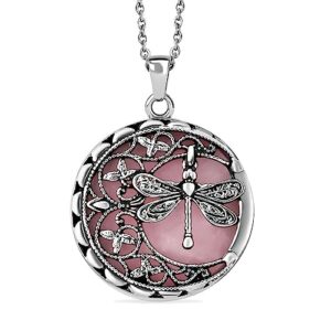 shop lc dragonfly necklace - dragonfly jewelry gifts for women - rose quartz healing gemstone pendant necklace - 20" necklace length