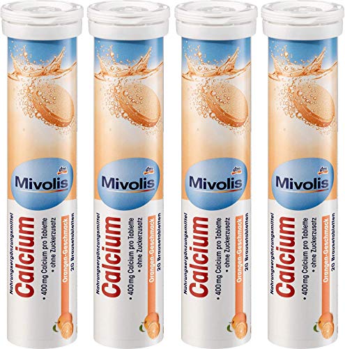 Mivolis Calcium effervescent Tablets - Dietary Supplements 4 Packs x 20 pcs | Germany