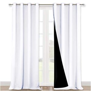 nicetown white 100% blackout curtains for windows, super heavy-duty black lined total darkness drapes for bedroom, privacy assured window treatment for patio (pack of 2, 52 inches w x 108 inches l)