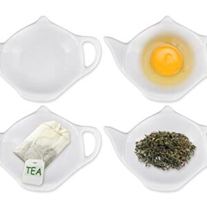 DS. DISTINCTIVE STYLE 4 Pieces Teapot Shaped Tea Bag Holder Teabag Coaster Seasoning Dish for Sauce Dessert (White - Ceramic)