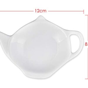 DS. DISTINCTIVE STYLE 4 Pieces Teapot Shaped Tea Bag Holder Teabag Coaster Seasoning Dish for Sauce Dessert (White - Ceramic)