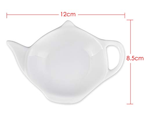 DS. DISTINCTIVE STYLE 4 Pieces Teapot Shaped Tea Bag Holder Teabag Coaster Seasoning Dish for Sauce Dessert (White - Ceramic)