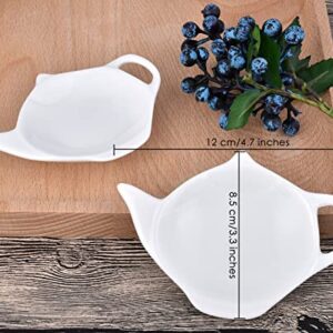 DS. DISTINCTIVE STYLE 4 Pieces Teapot Shaped Tea Bag Holder Teabag Coaster Seasoning Dish for Sauce Dessert (White - Ceramic)