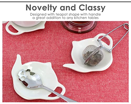 DS. DISTINCTIVE STYLE 4 Pieces Teapot Shaped Tea Bag Holder Teabag Coaster Seasoning Dish for Sauce Dessert (White - Ceramic)