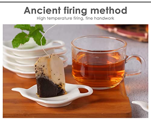 DS. DISTINCTIVE STYLE 4 Pieces Teapot Shaped Tea Bag Holder Teabag Coaster Seasoning Dish for Sauce Dessert (White - Ceramic)