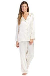 fishers finery women's 100% pure mulberry silk long pajama set with gift box - button down pj top, cool and comfortable loungewear (white, xl petite)