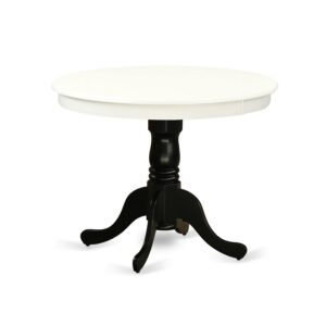 east west furniture ant-lbk-tp antique modern kitchen round dining table top with pedestal base, 36x36 inch, linen white & black