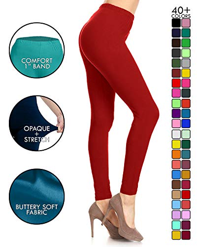 Leggings Depot Womens High Waist Legging - Pants with Buttery Soft 1 Inch Waistband, Tango Red (One Size Plus)