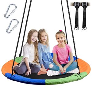 tree swing for kids outdoor, 40 inch saucer tree swing with tree protector and hanging straps kit, round swing for tree