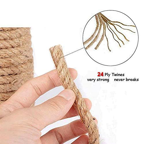 Natural Jute Rope Hemp Rope (1/2 in x 100 ft) Strong Jute Twine for Crafts Gardening Hammock Decorating