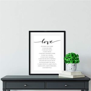 Andaz Press Unframed Black White Wall Art Decor Poster Print, Bible Verses, Love ... always protects, always trusts, always hopes, always perseveres. Love never fails. 1 Corinthians 13:4-8, 1-Pack