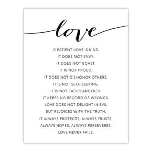 Andaz Press Unframed Black White Wall Art Decor Poster Print, Bible Verses, Love ... always protects, always trusts, always hopes, always perseveres. Love never fails. 1 Corinthians 13:4-8, 1-Pack