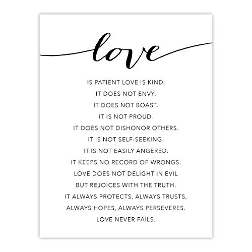 Andaz Press Unframed Black White Wall Art Decor Poster Print, Bible Verses, Love ... always protects, always trusts, always hopes, always perseveres. Love never fails. 1 Corinthians 13:4-8, 1-Pack