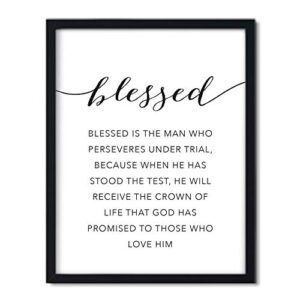 andaz press unframed black white wall art decor, bible verses, james 1:12: blessed is the man who perseveres, he will receive the crown of life that god has promised to those who love him., 1-pack