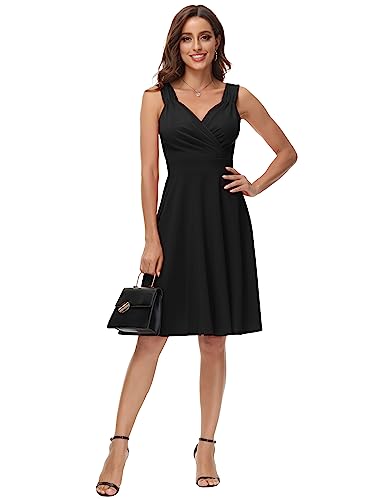 GRACE KARIN Black Cocktail Dresses for Women Wedding Guest A line Short Bridesmaid Dress M