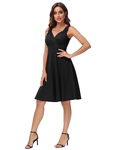 GRACE KARIN Black Cocktail Dresses for Women Wedding Guest A line Short Bridesmaid Dress M