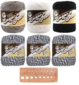 lily sugar n' cream variety assortment 6 pack bundle 100% cotton medium 4 worsted with knitting gauge (asst 71)