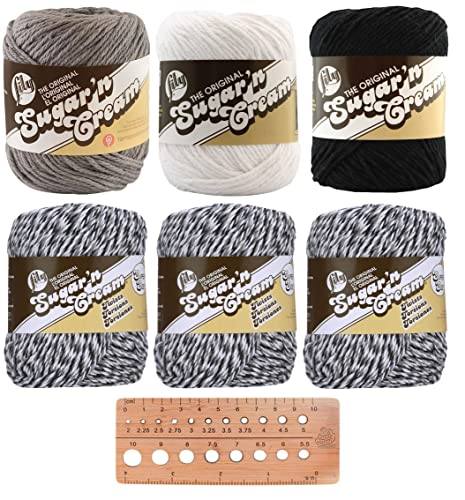 Lily Sugar n' Cream Variety Assortment 6 Pack Bundle 100% Cotton Medium 4 Worsted with Knitting Gauge (Asst 71)