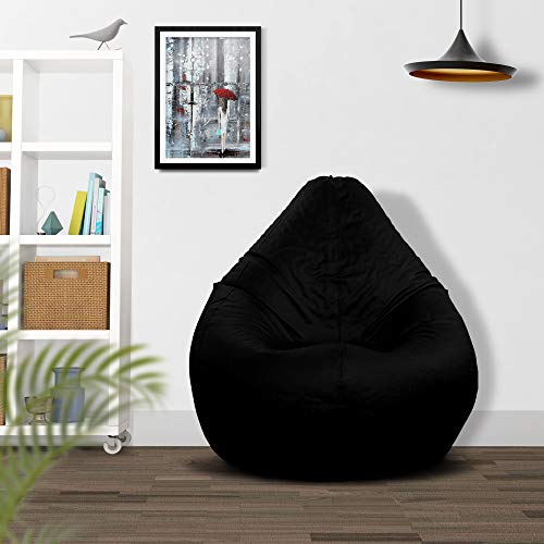 Ample Decor Bean Bag Cover (No Filling), Plush Toys Storage Soft Leatherette, Water Resistant, Durable Construction Sturdy Zipper, Ideal for Teenagers, Kids - Black