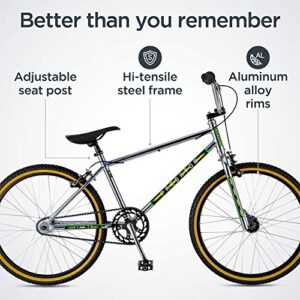 Schwinn Predator Team 24 Freestyle BMX Bike, Throwback 1983 Design, Single-Speed Drivetrain, Hi-Ten Steel Frame, Rattrap Pedals, Front and Rear Caliper Brakes, 24-Inch Gum Wall Tires, Chrome