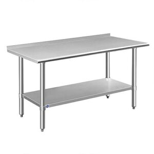 rockpoint stainless steel table for prep & work with backsplash 60x24 inches, nsf metal commercial kitchen table with adjustable under shelf and table foot for restaurant, home and hotel