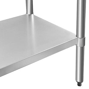 ROCKPOINT Stainless Steel Table for Prep & Work with Backsplash 60x24 Inches, NSF Metal Commercial Kitchen Table with Adjustable Under Shelf and Table Foot for Restaurant, Home and Hotel