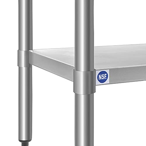 ROCKPOINT Stainless Steel Table for Prep & Work with Backsplash 60x24 Inches, NSF Metal Commercial Kitchen Table with Adjustable Under Shelf and Table Foot for Restaurant, Home and Hotel