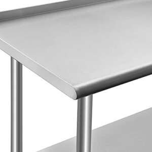 ROCKPOINT Stainless Steel Table for Prep & Work with Backsplash 60x24 Inches, NSF Metal Commercial Kitchen Table with Adjustable Under Shelf and Table Foot for Restaurant, Home and Hotel