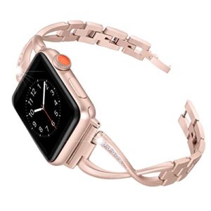 secbolt bands compatible with apple watch band 38mm 40mm 41mm iwatch se series 8/7/6/5/4/3/2/1 women dressy jewelry stainless steel accessories wristband strap, gold
