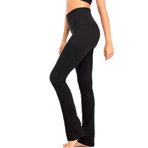 DEAR SPARKLE Bootcut Fold Over Leggings for Women | Slim Look Bootleg Yoga Pants w Pocket + Plus Size (C5 F) (Black, Medium)