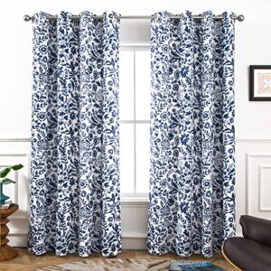 driftaway julia watercolor blackout room darkening grommet lined thermal insulated energy saving window curtains 2 layers 2 panels each size 52 inch by 84 inch navy