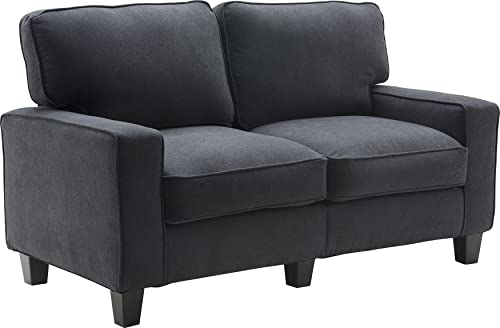 Serta Palisades Upholstered Sofas for Living Room Modern Design Couch, Straight Arms, Soft Fabric Upholstery, Tool-Free Assembly, 61" Loveseat, Charcoal