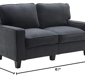 Serta Palisades Upholstered Sofas for Living Room Modern Design Couch, Straight Arms, Soft Fabric Upholstery, Tool-Free Assembly, 61" Loveseat, Charcoal