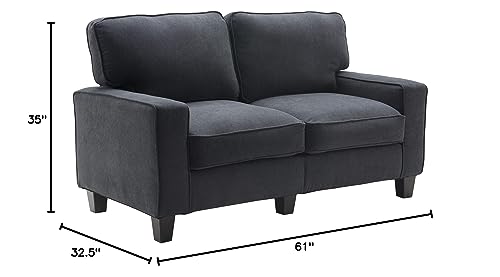 Serta Palisades Upholstered Sofas for Living Room Modern Design Couch, Straight Arms, Soft Fabric Upholstery, Tool-Free Assembly, 61" Loveseat, Charcoal