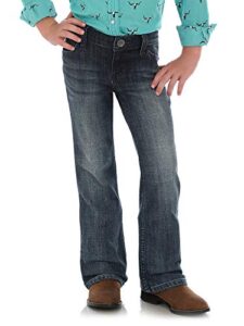 wrangler girls' big stretch boot cut jean, mid blue, 14