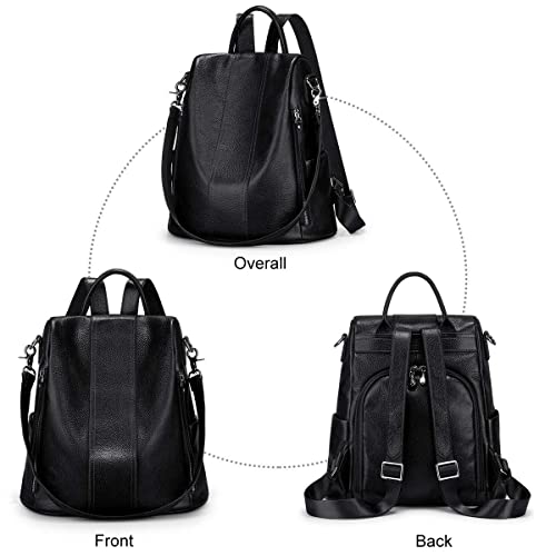 S-ZONE Leather Backpack Purses for Women Antitheft Soft Rucksack Ladies Shoulder Bag Medium