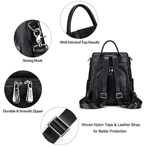 S-ZONE Leather Backpack Purses for Women Antitheft Soft Rucksack Ladies Shoulder Bag Medium