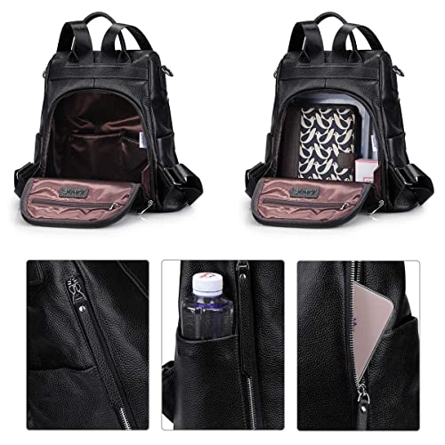 S-ZONE Leather Backpack Purses for Women Antitheft Soft Rucksack Ladies Shoulder Bag Medium