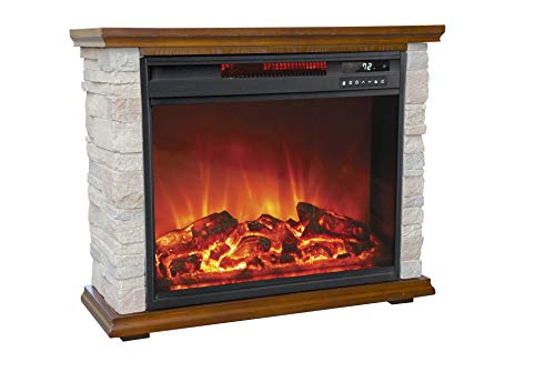 LifeSmart LifePro 1500 Watt Electric Infrared Quartz Fireplace Heater for Indoor Use with 3 Heating Elements and Remote, Faux Stone & Oak Wood