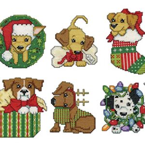 Design Works Crafts Christmas Puppies Counted Cross Stitch Ornament Kit, White